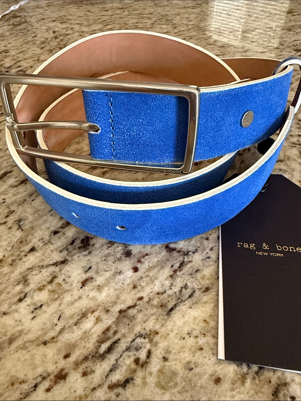 rag & bone Rebound Belt Deep Blue Suede with Silver Buckle SZ medium
